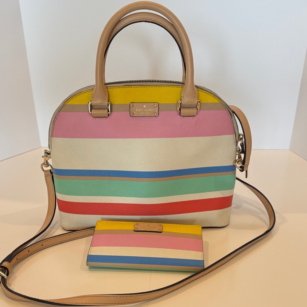 kate spade Multicolor Striped Dome Satchel with Matching Wallet